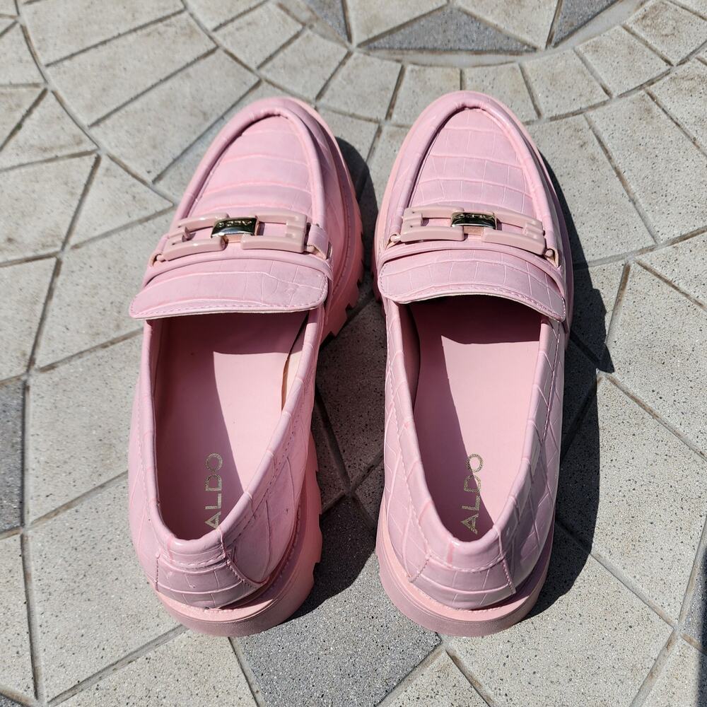Aldo Tobey Croc Print Faux Leather Loafers 8 - Picture 7 of 11